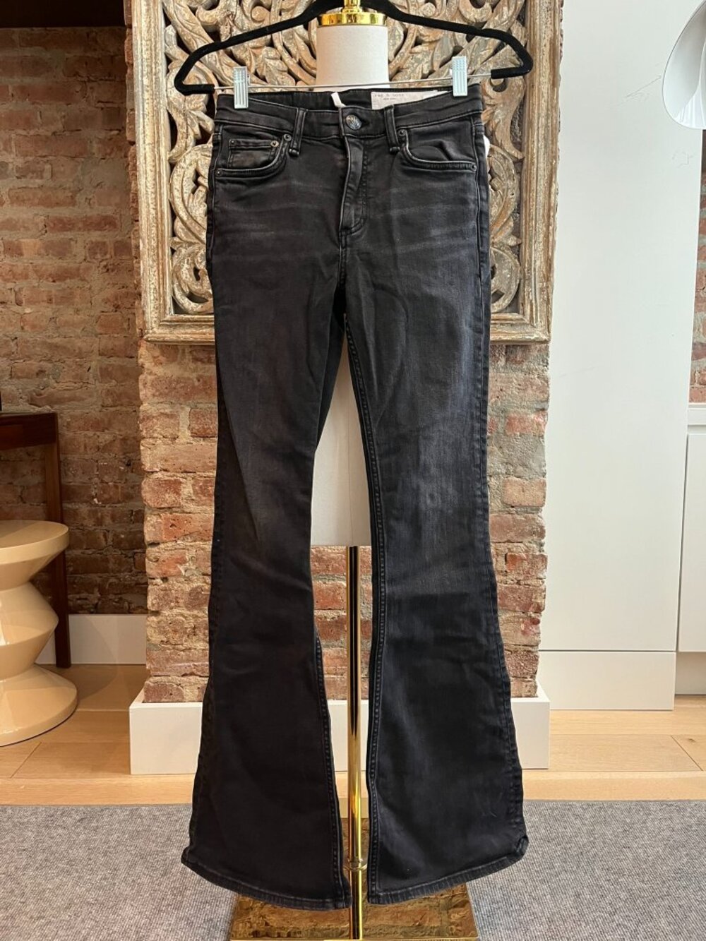 rag & bone Black Maya High-Rise Flare Jeans Raw Hem
